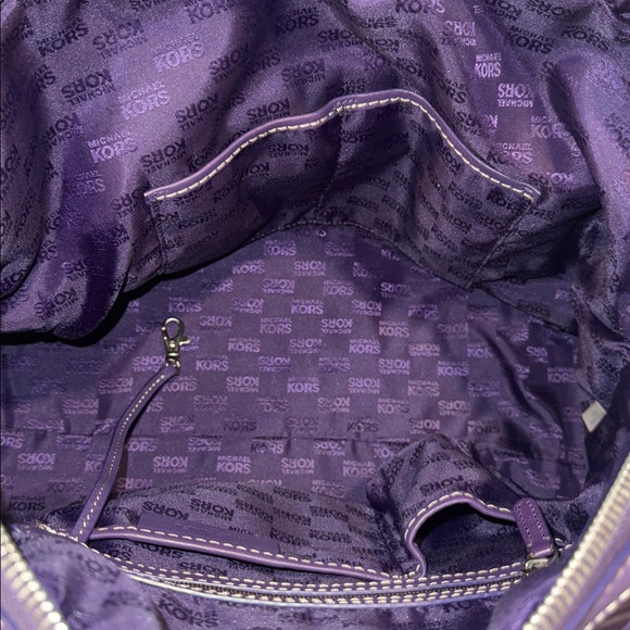 Michael Kors Satchel Large Oversized Purple Leather Studded Lattington Bag - Picture 13 of 17